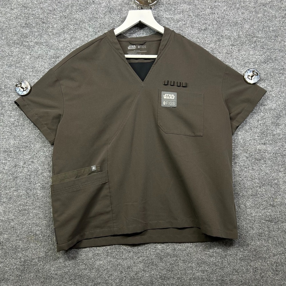 FIGS x Star Wars V-Neck Scrub Top Mens Brown Short Sleeve Medical Uniform - L